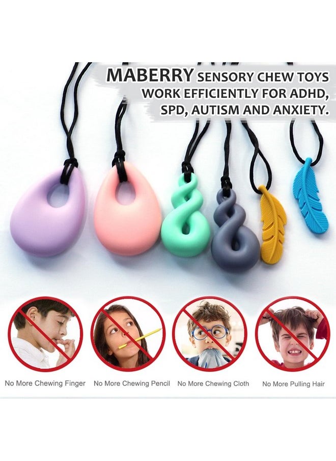 Chew Necklaces for Sensory Kids Boys Girls, 6 Pack Silicone Sensory Chewy Necklace Mouth Fidgets Chewing Necklace for Kids Adults with Autism Anxiety ADHD, BPA Free