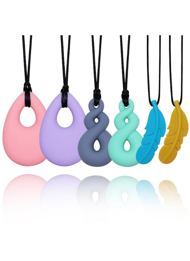 Chew Necklaces for Sensory Kids Boys Girls, 6 Pack Silicone Sensory Chewy Necklace Mouth Fidgets Chewing Necklace for Kids Adults with Autism Anxiety ADHD, BPA Free