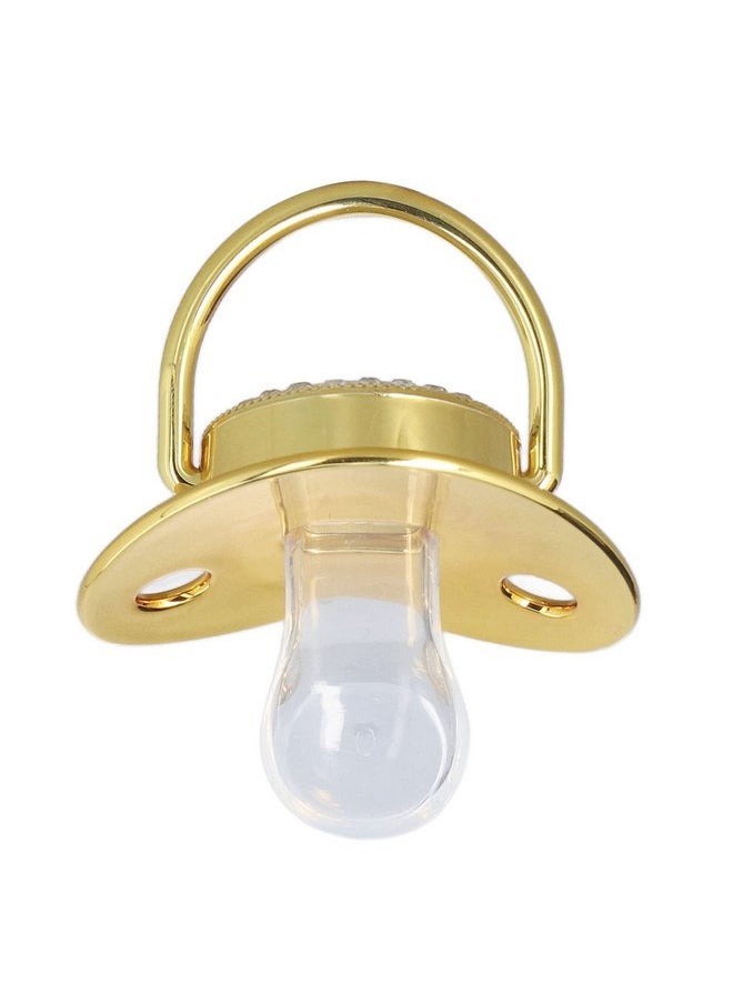 Fashionable Portable Golden Letter Pacifier, Travel-Ready Hygienic Rhinestone Infant Pacifier with Clip (B)