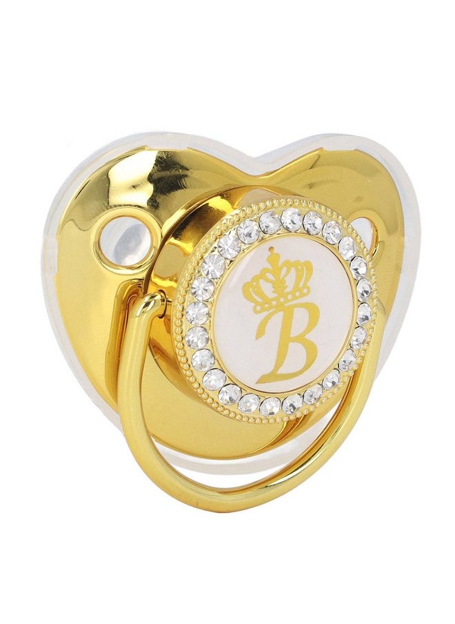 Fashionable Portable Golden Letter Pacifier, Travel-Ready Hygienic Rhinestone Infant Pacifier with Clip (B)