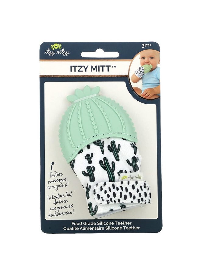 Itzy Ritzy Silicone Teething Mitt - Soothing Infant Teething Mitten with Adjustable Strap, Crinkle Sound & Textured Silicone to Soothe Sore & Swollen Gums - Baby Teething Toy For 3 Mos & Up, Cactus