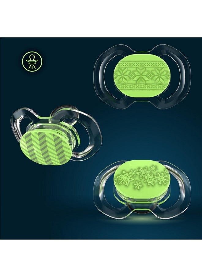 Smilo Baby Christmas Pacifier - 3 Pack of Slimline Pacifiers for Babies - 100% Silicone Newborn Pacifiers BPA Free - Glow in The Dark - White Christmas