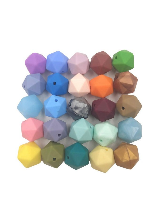 Alenybeby 30pcs 17mm Silicone Polygon Pearl Beads for Pen Silicone Geometric Icosahedron Shape Beads Hexagon Bulk Bead for Keychain DIY Mom Woman Lanyards Craft Jewelry Making