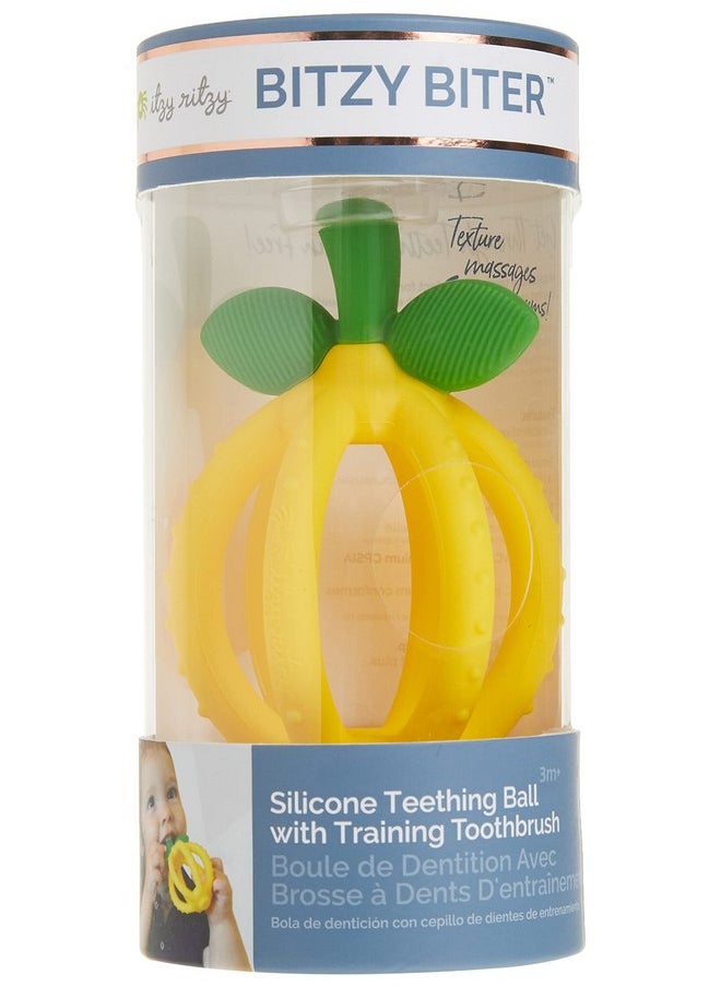 Itzy Ritzy Teething Ball & Training Toothbrush - Silicone, BPA-Free Bitzy Biter Lemon-Shaped Teething Toy Features Multiple Textures to Soothe Gums & an Easy-to-Hold Design (Lemon)