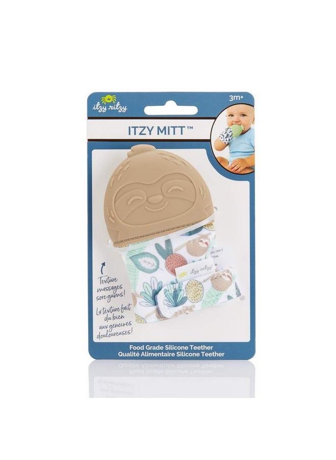 Itzy Ritzy Silicone Teething Mitt - Soothing Infant Teething Mitten with Adjustable Strap, Crinkle Sound & Textured Silicone to Soothe Sore & Swollen Gums - Baby Teething Toy for 3 Months & Up, Sloth