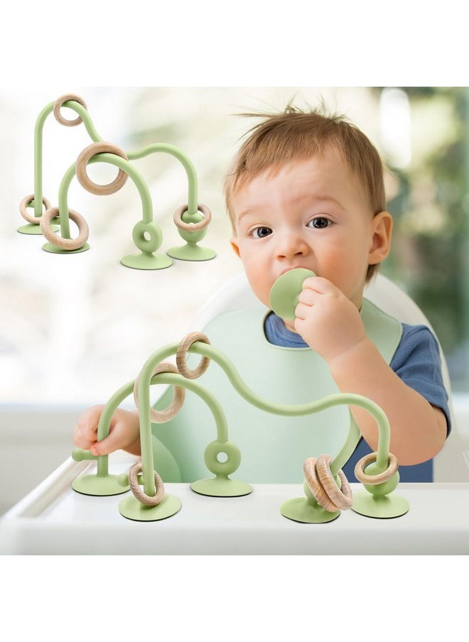 Baby Sensory Teething Chew High Chair Suction Toys for Infant Toddlers 6 12 18 24 Months, Food Grade Silicone Teether with Oak Loop Montessori Educational Baby Bath Toy Gifts (Green)