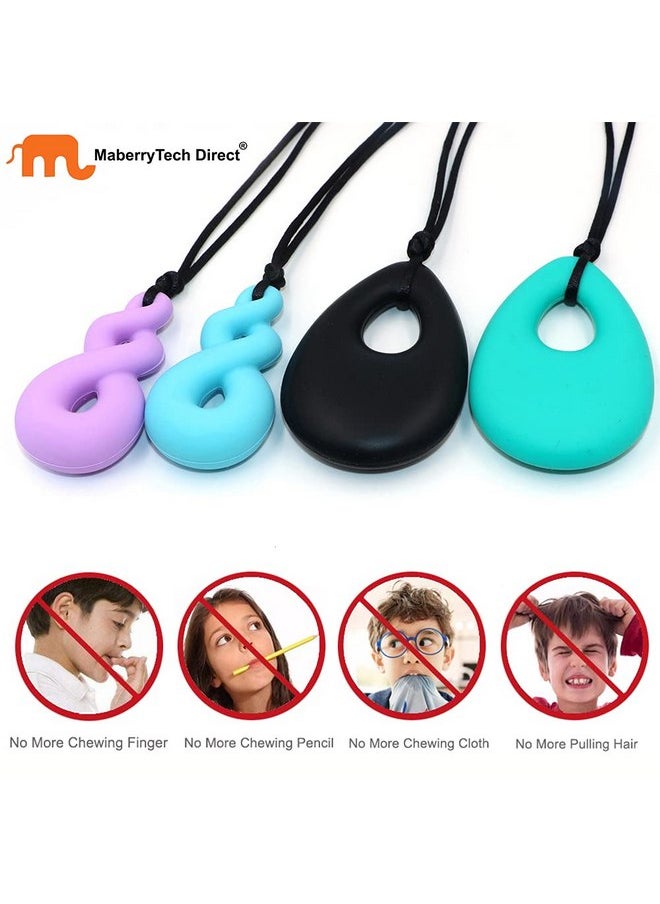 Chew Necklace for Boys and Girls, Silicone Chew Toys for Kids Teardrop Twist Pendants, Chewy Necklace Sensory for Autism or Oral Motor Special Needs BPA Free - 4 PCS Set