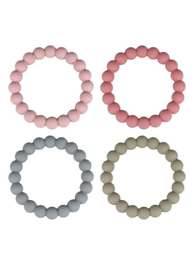 Baby Teether Rings, Food Grade Silicone Teether Bracelets for 3m+ Babies to Self-Soothe - Includes 4 Neutral Baby Rings