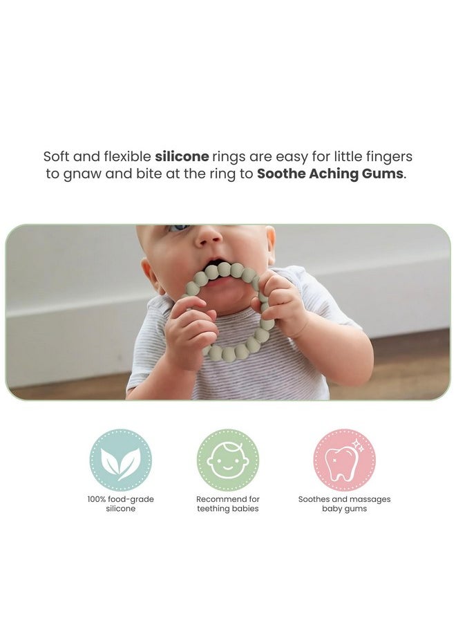Baby Teether Rings, Food Grade Silicone Teether Bracelets for 3m+ Babies to Self-Soothe - Includes 4 Neutral Baby Rings