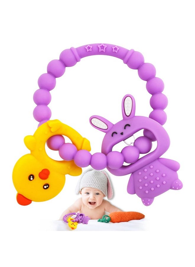 Easter Teething Toys Teethers for Babies 0-6 Months Baby Easter Teether Silicone Chew Toys Easter Basket Stuffers for Baby 6-12 Months Infant Teething Toys Easter Gifts Boys Grils Purple Bunny Chicken