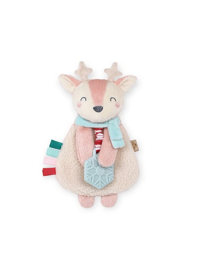 Itzy Ritzy - Itzy Lovey Including Teether - Baby Lovey with Teether, Textured Ribbons & Dangle Arms - Features Crinkle Sound, Sherpa Fabric and Minky Plush (Holly The Reindeer)