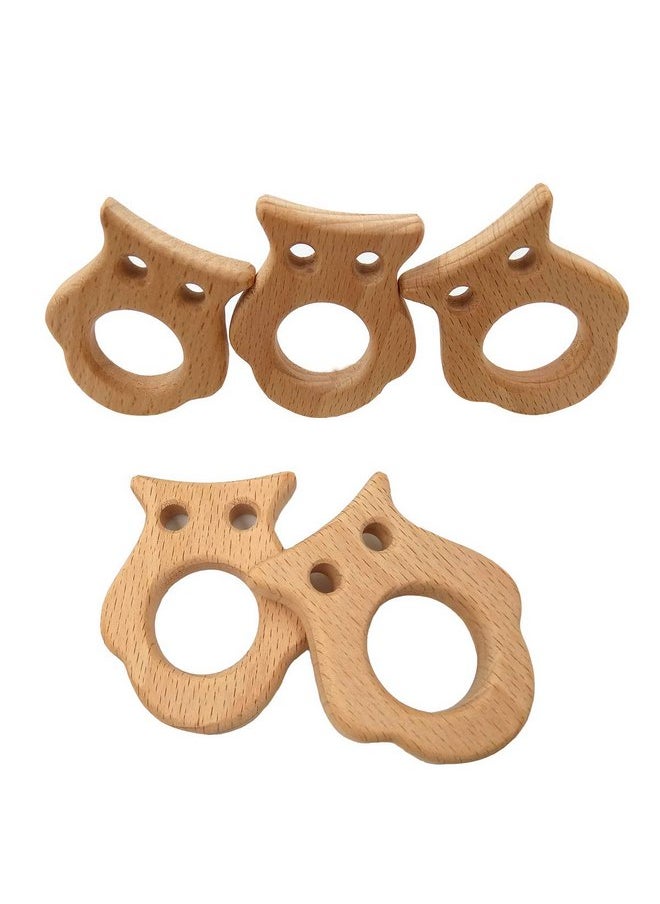 5pcs Lovely Cartoon Wood Owl Teething Pure Natural Animal Teether Shape Toy Beech Wooden Handmade Pattern DIY Jewelry Making Necklace Pendant Accessory (Owl)