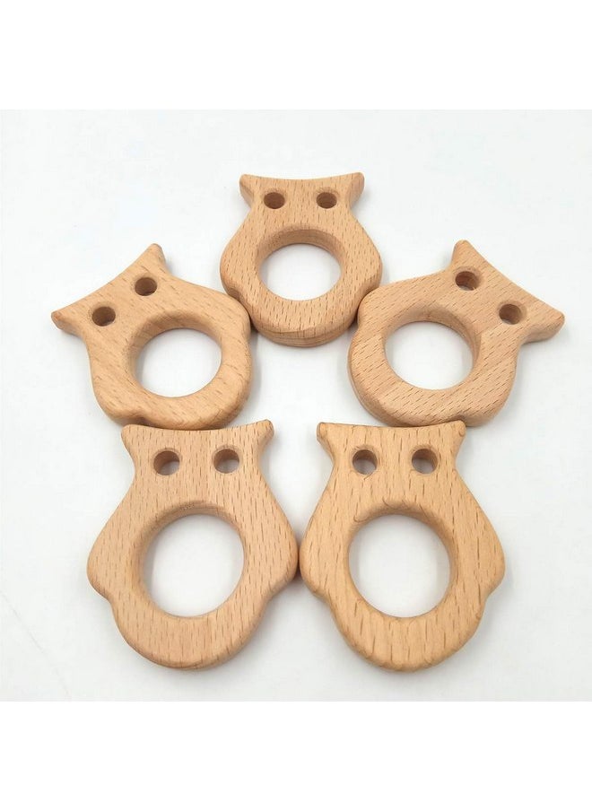 5pcs Lovely Cartoon Wood Owl Teething Pure Natural Animal Teether Shape Toy Beech Wooden Handmade Pattern DIY Jewelry Making Necklace Pendant Accessory (Owl)