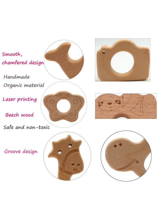 5pcs Lovely Cartoon Wood Owl Teething Pure Natural Animal Teether Shape Toy Beech Wooden Handmade Pattern DIY Jewelry Making Necklace Pendant Accessory (Owl)