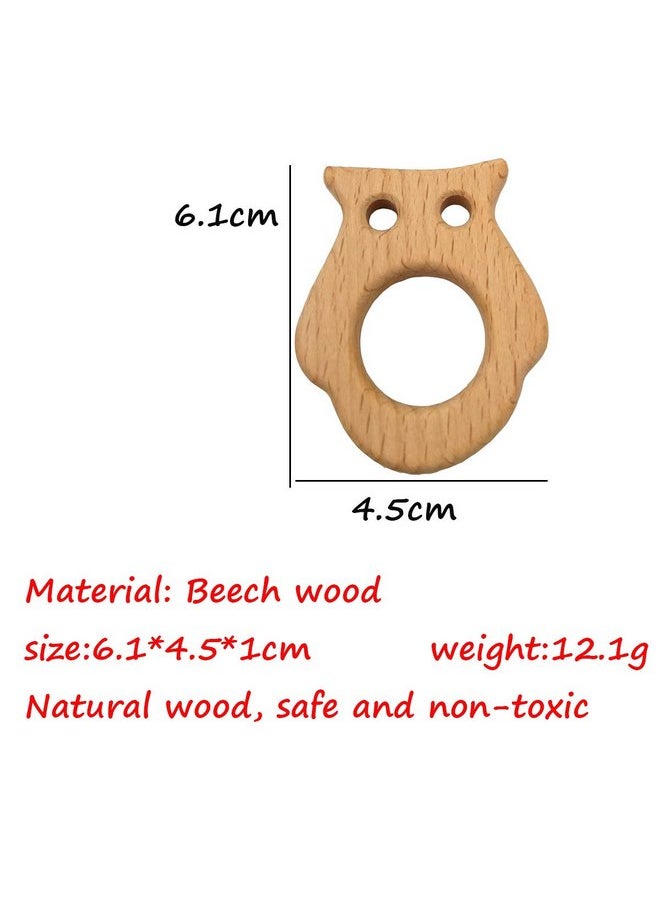 5pcs Lovely Cartoon Wood Owl Teething Pure Natural Animal Teether Shape Toy Beech Wooden Handmade Pattern DIY Jewelry Making Necklace Pendant Accessory (Owl)