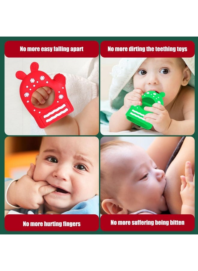 2PCS Christmas Baby Teething Toys, Anti-Drop Teething Mitten for 3-6 Months, Easy-Grip Hand Teethers for Babies 6-12 Months, Silicone Teething Glove for Infants Boys Girls Soothing Teething Relief