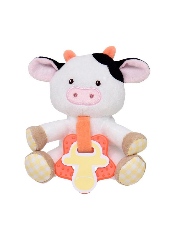 Magic Years 5 inch Plush Paci-Buddy with Rattle and Detachable Teether for Baby, Black and White Cow