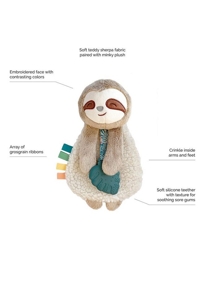 Itzy Ritzy - Itzy Lovey Including Teether - Baby Lovey with Teether, Textured Ribbons & Dangle Arms - Features Crinkle Sound, Sherpa Fabric and Minky Plush (Sloth)