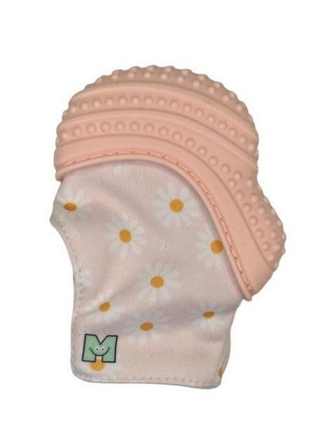 Malarkey Kids Baby Teething Mitten, Munch Mitt Baby Chew Toy - Protects Hands from Chewing & Saliva, Heals Aching Gums, Promotes Sound & Visual Stimulation for Babies Up to 1-Year-Old (Pink Daisies)