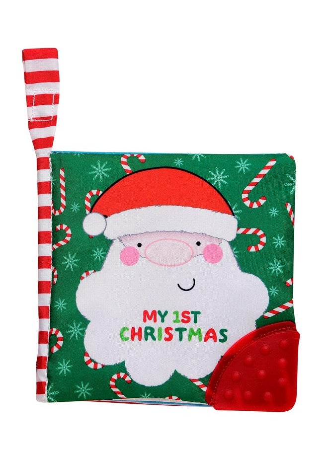 My First Christmas Soft, Crinkle Activity Book with Silicone Teether and Travel Strap, Santa, Green (5 1/2 inch Square)