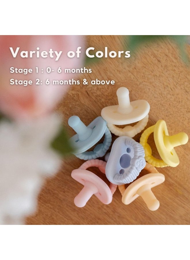 NatureBond Baby Pacifier Soother Silicone Binky Newborn Teether Pacifiers 2 in 1, Curved for Comfort | Hygiene Cover (0-6 Months, Bubble Blue and Ivory Cream)