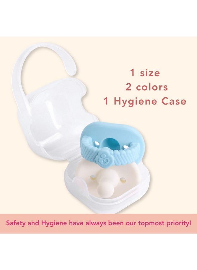 NatureBond Baby Pacifier Soother Silicone Binky Newborn Teether Pacifiers 2 in 1, Curved for Comfort | Hygiene Cover (0-6 Months, Bubble Blue and Ivory Cream)