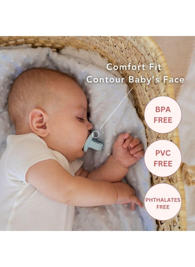 NatureBond Baby Pacifier Soother Silicone Binky Newborn Teether Pacifiers 2 in 1, Curved for Comfort | Hygiene Cover (0-6 Months, Bubble Blue and Ivory Cream)