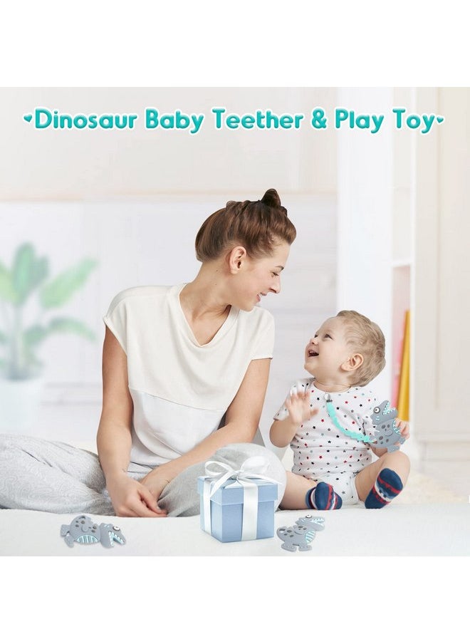 NPET Teething Toys for Babies 3-6 Months, Gray Dinosaur Baby Teethers with Anti-Drop Pacifier Clip 6 Months Baby Toy Sore Gums Reliever, Infant Baby Chew Toys 6-12 Months BPA Free Baby Girls Boys Gift