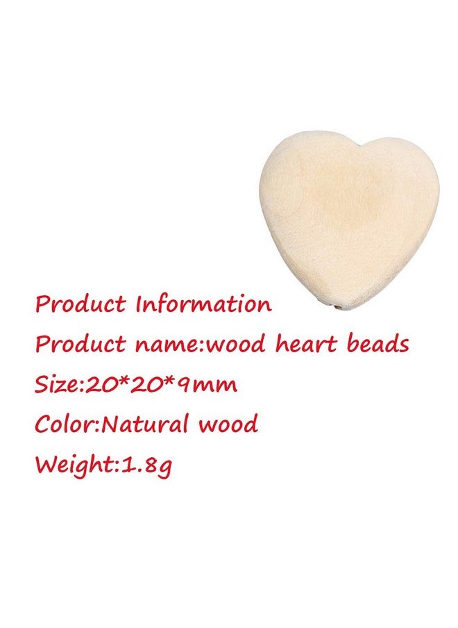 20pcs Natural 20mm Unfinished Wood Hearts Beads with Holes Eco-Friendly Wooden Handing Materials DIY Beading Craft Accessories (Heart Beads 20pcs)