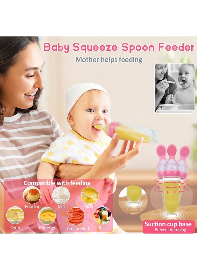 WAJIAYON Baby Fruit Feeder Pacifier - 5 Pack | 2 Baby Fruit Food Feeder Pacifier & 1 Baby Food Dispensing Spoon | Fresh Fruit Teethers for Babies | Silicone Feeder Baby,Mesh Baby Feeder (Pink&Yellow)