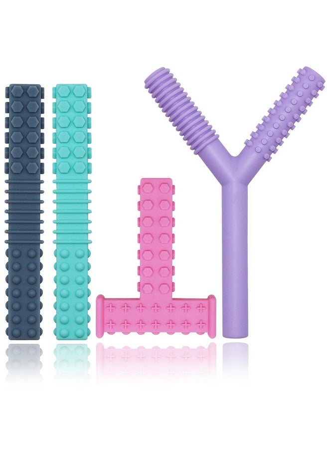 Sensory Chew Toys for Autistic Children, 4 Pack Chew Tubes Sticks for Kids Soft Durable Silicone, Oral Motor Tools Teething Tube for Sensory Kids with Anxiety, ADHD, SPD, Nursing Teether Toys BPA Free