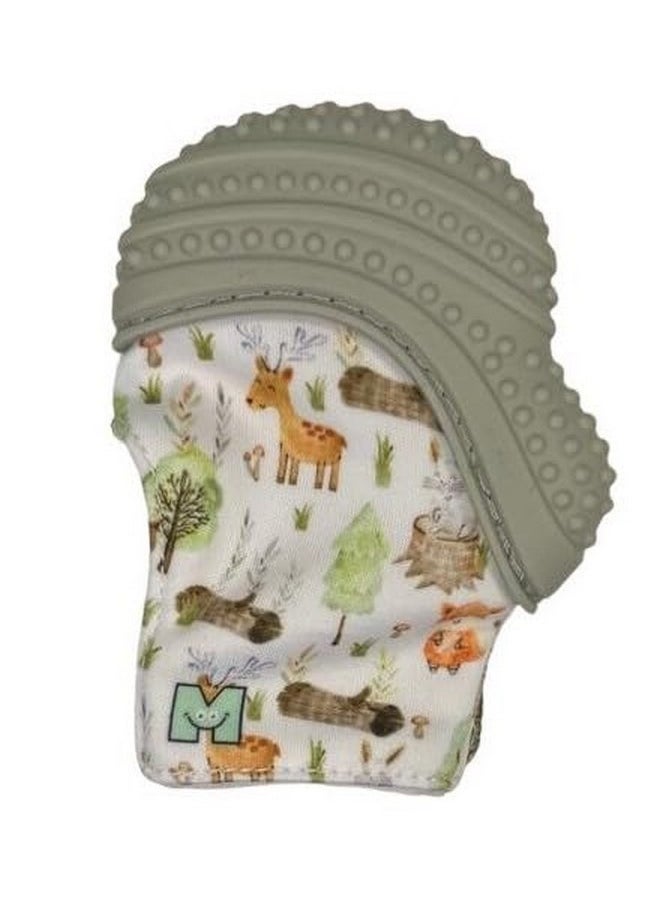 Malarkey Kids Baby Teething Mitten, Munch Mitt Baby Chew Toy - Protects Hands from Chewing & Saliva, Heals Aching Gums, Promotes Sound & Visual Stimulation for Babies Up to 1-Year-Old (Grey Woodland)