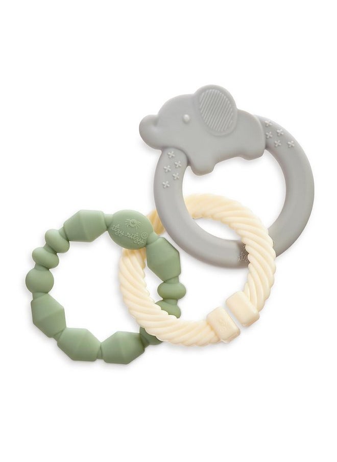 Itzy Ritzy - Itzy Loops Sensory Teether; Includes 2 Silicone Rings and 1 Link (Elephant)