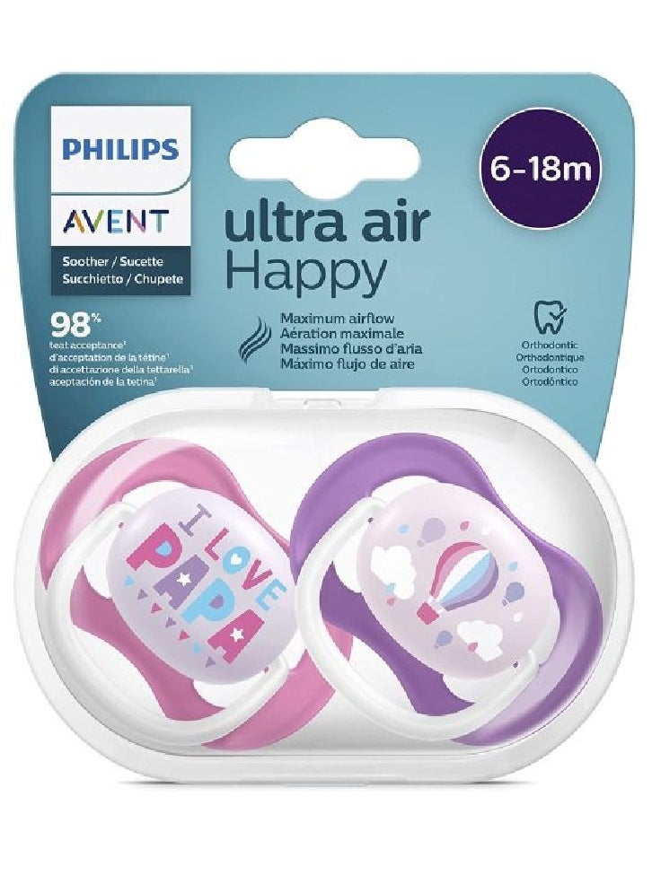 Philips Avent Ultra Air baby Pacifier lightweight shield designed for maximum air flow 6-18 months - 2 Pcs(SCF080/04)