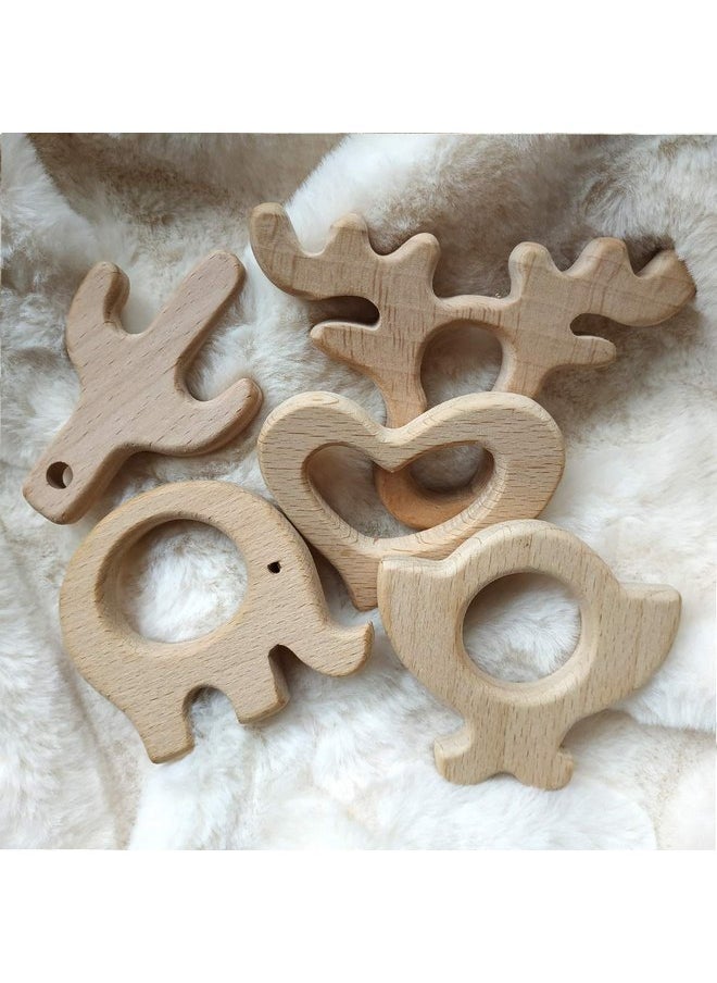 2pcs Natural Wooden Antlers Teether Pendant Pure Natural Beech Wood Animal Teething Shape Toys for Handmade Necklace/Bracelet (Antlers 2pcs)