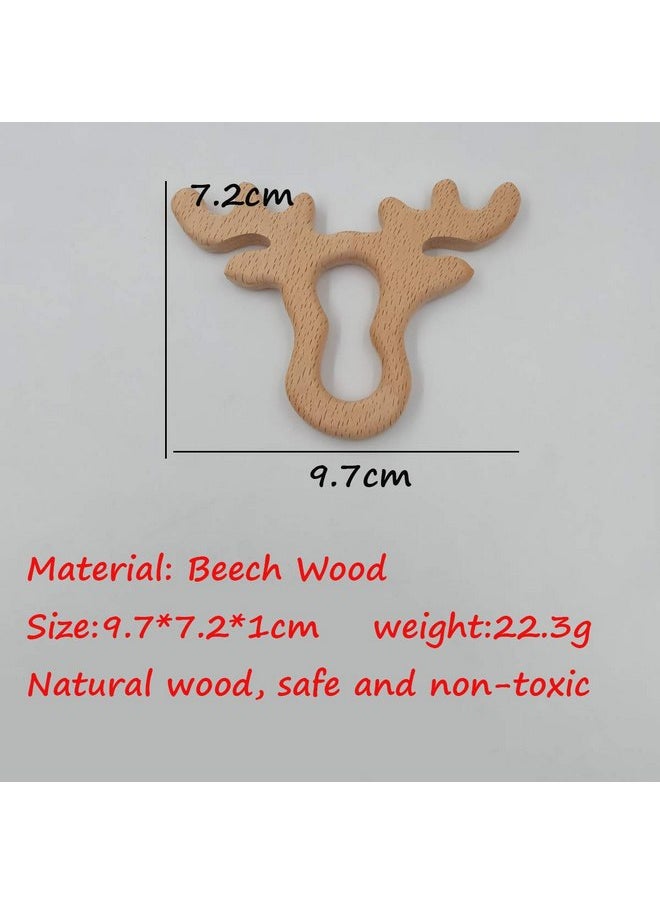 2pcs Natural Wooden Antlers Teether Pendant Pure Natural Beech Wood Animal Teething Shape Toys for Handmade Necklace/Bracelet (Antlers 2pcs)