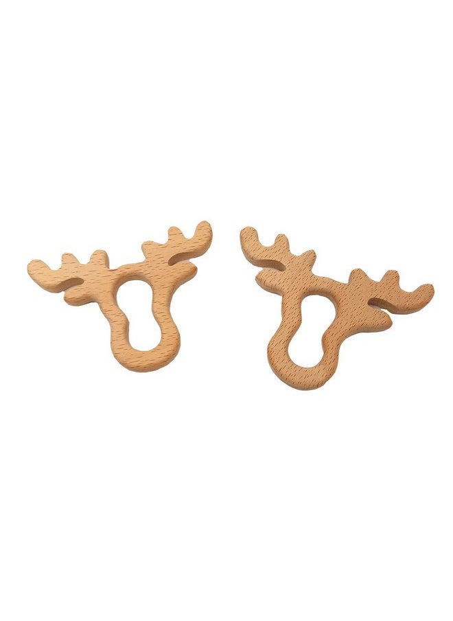 2pcs Natural Wooden Antlers Teether Pendant Pure Natural Beech Wood Animal Teething Shape Toys for Handmade Necklace/Bracelet (Antlers 2pcs)