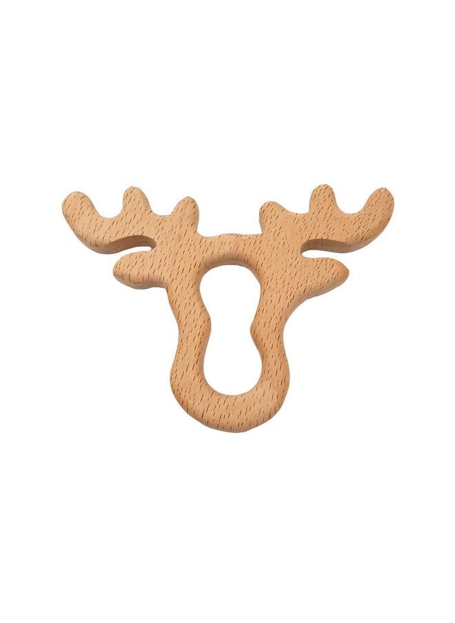 2pcs Natural Wooden Antlers Teether Pendant Pure Natural Beech Wood Animal Teething Shape Toys for Handmade Necklace/Bracelet (Antlers 2pcs)