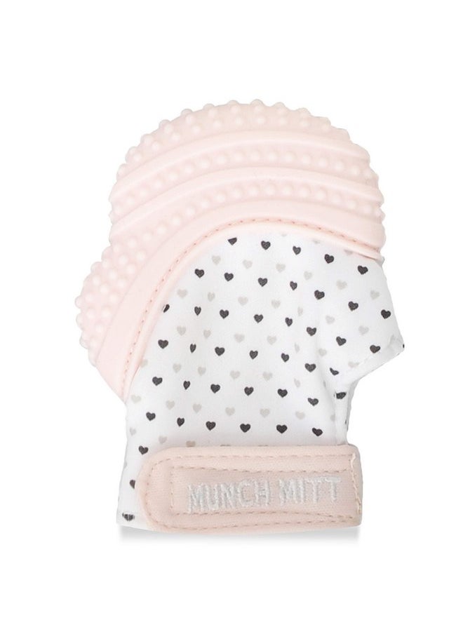 Malarkey Kids Munch Mitt Teething Mitten - The Original Mom-Invented Silicone Teether Mitten with Travel Bag - Pastel Pink