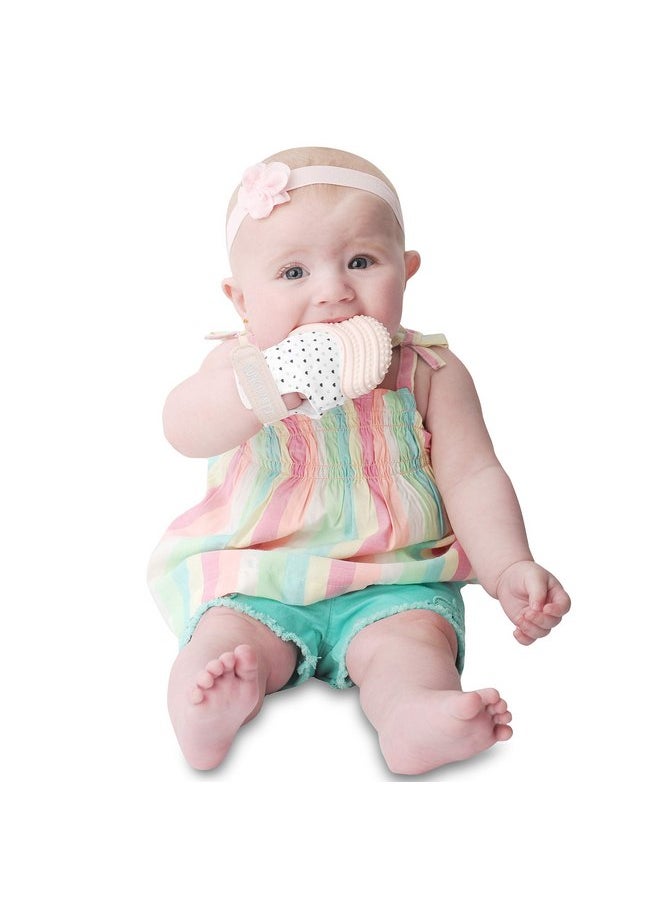 Malarkey Kids Munch Mitt Teething Mitten - The Original Mom-Invented Silicone Teether Mitten with Travel Bag - Pastel Pink