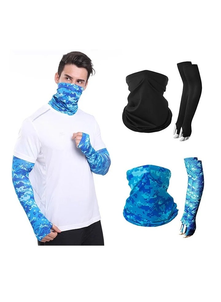 2 Pairs UV Protection Neck Gaiter Sun Arm Sleeves Set, Cooling Face Neck Mask and Compression Sleeves to Cover Arms UPF 50+ Men Women