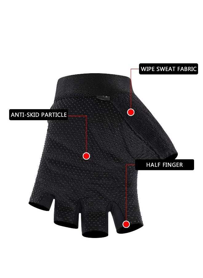 Kids Half Finger Cycling Gloves, Children Fingerless Sport Gloves, Breathable Non-Slip Shock-Absorbing Child Riding Bike Gloves, Fishing Roller Skating Hunting Climbing Gloves for Girls Boys (Black)