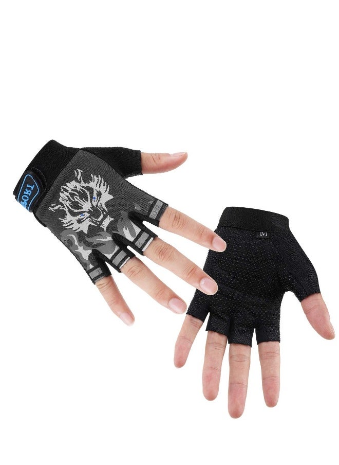 Kids Half Finger Cycling Gloves, Children Fingerless Sport Gloves, Breathable Non-Slip Shock-Absorbing Child Riding Bike Gloves, Fishing Roller Skating Hunting Climbing Gloves for Girls Boys (Black)