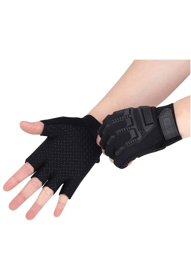 Kids Fingerless Cycling Gloves Mittens Breathable Non Slip Half Finger Bike Riding Gloves Shockproof Sports Training Gloves UV Protection Outdoor Skateboard Gloves for Boys Girls 6-10 Years