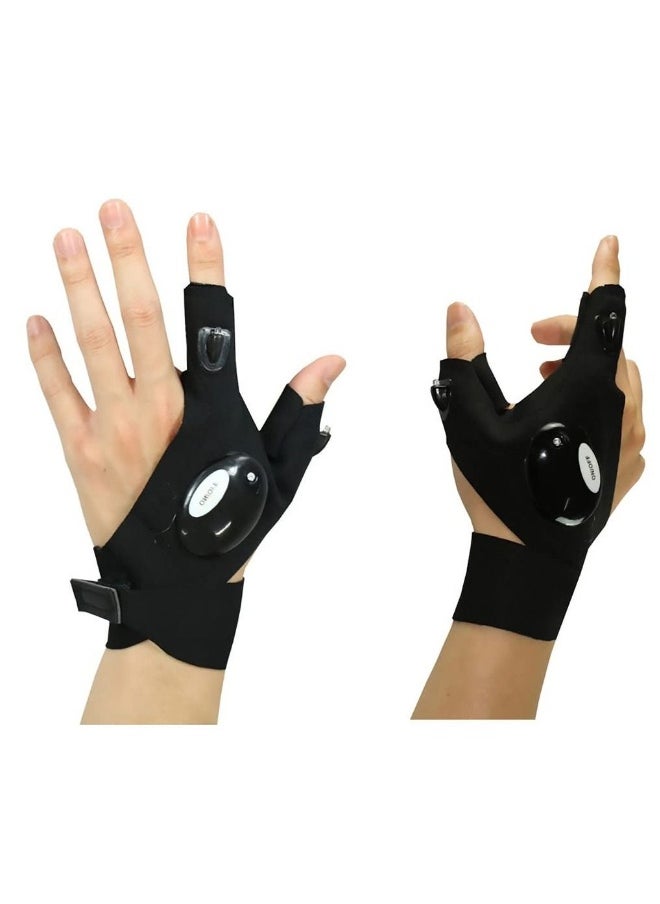 LED Flashlight Gloves Gifts for Men, Stretchy Fingerless Gloves for Large Hands, Unique LED Light Gloves Gadget, Cool Stuff Gift Idea for Husband, Boyfriend, Guy, Him, Mechanic (Black)