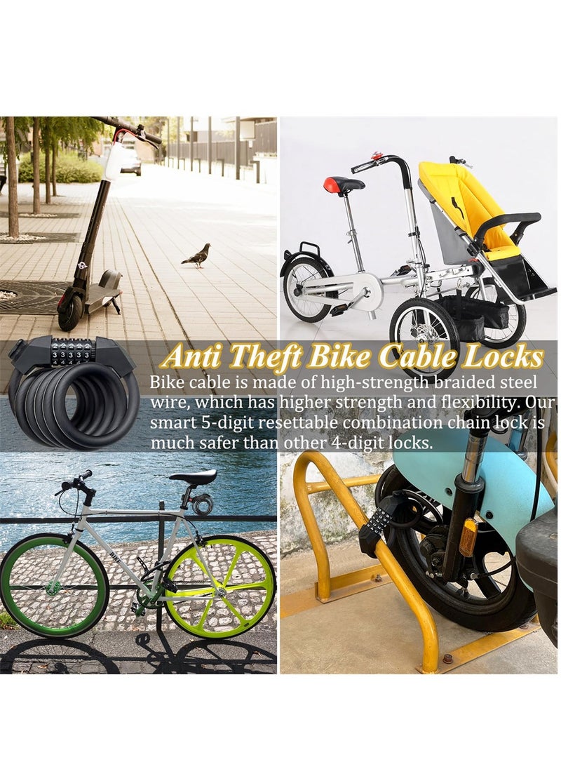 Bike Lock Cable, High Security 5-Digit Resettable Combination Bicycle Lock, Heavy Duty Braided Steel Coiled Cable Anti-Theft with Mounting Bracket for Scooter, Outdoor Equipment