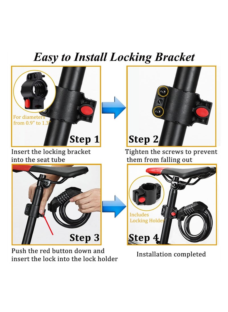 Bike Lock Cable, High Security 5-Digit Resettable Combination Bicycle Lock, Heavy Duty Braided Steel Coiled Cable Anti-Theft with Mounting Bracket for Scooter, Outdoor Equipment