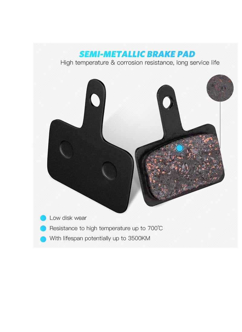 Bike Brake Pads, 4 Pairs Disc Brake Pads & Spring (Semi-Metallic), Compatible with TRP Tektro Shimano Deore Brakes, for Mountain Bike Disc Brakes