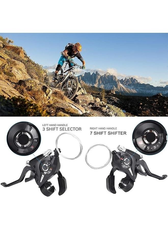 Bicycle Shifter 21 Speed Bicycle Brake Levers Shifter Lever 3 x 7 Speed with Gear Indicator and V Brake Cable Left Right Brake Lever Shifter Set for Bike, Road Bike