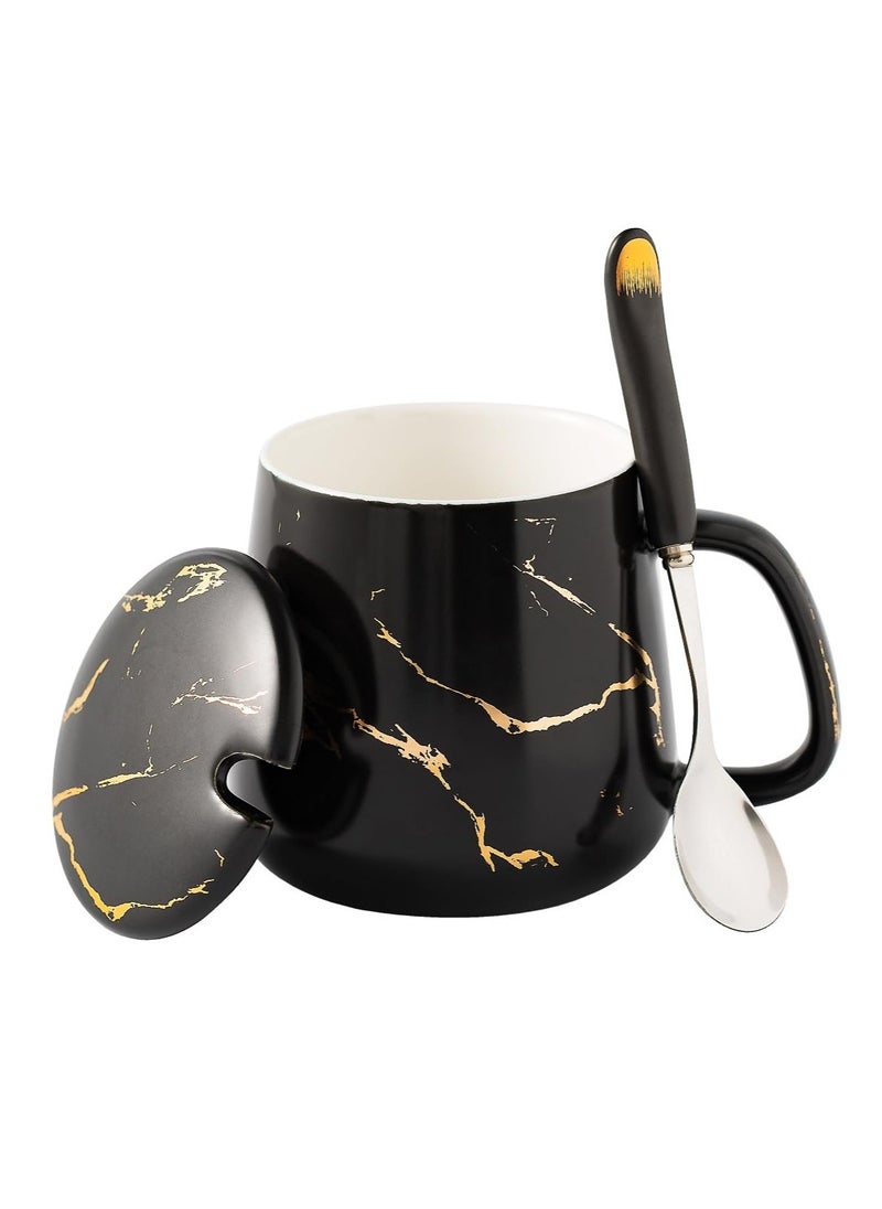 Ceramic Coffee Mug with Lid and Stainless Steel Spoon,13.5 OZ Mug ,Dishwasher and Microwave Safe Tea Cup with Lid- Perfect Present Classic Design Coffee Mug Set